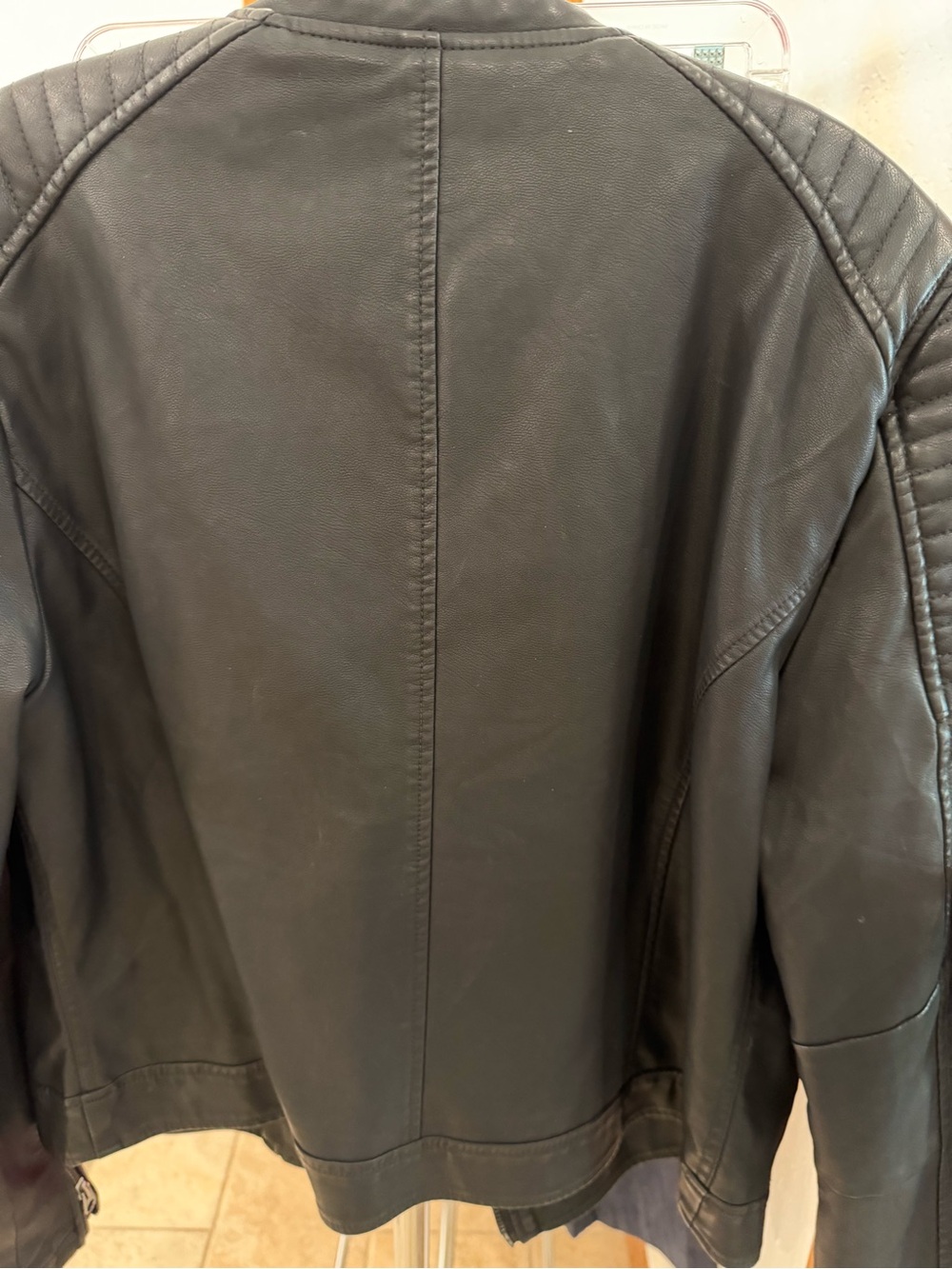 Topshop Black Faux Leather Moto Biker Jacket Quilted Size 12 - Picture 2 of 4